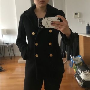 J.Crew Black Classic Stadium Cloth Peacoat